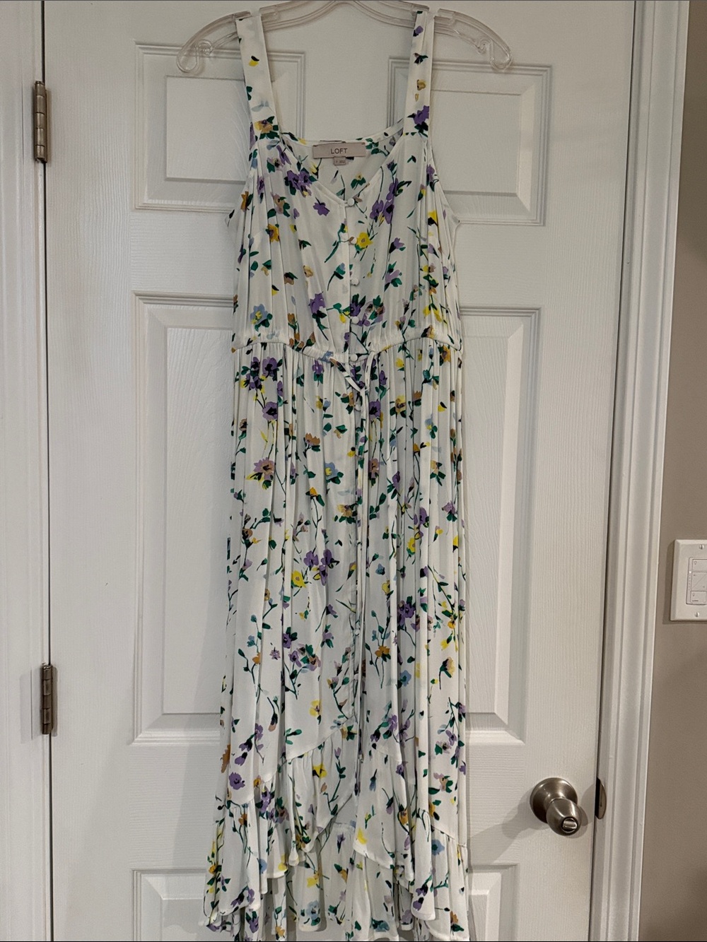 LOFT White Floral Ruffle-Hem Maxi Dress